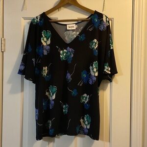 Leota Black and Blue Floral Blouse
